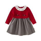 Dave&Bella Toddler Girls Red Doll Collar Striped Soft Comfortable Cotton A-line Dress