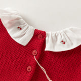 Dave&Bella Toddler Girls Red Doll Collar Striped Soft Comfortable Cotton A-line Dress