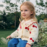 Dave&Bella Toddler Girls White Cherry Jacquard Doll Collar Comfortable Cardigans