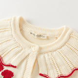 Dave&Bella Toddler Girls White Cherry Jacquard Doll Collar Comfortable Cardigans