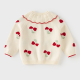 Dave&Bella Toddler Girls White Cherry Jacquard Doll Collar Comfortable Cardigans