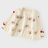 Dave&Bella Toddler Girls White Cherry Jacquard Doll Collar Comfortable Cardigans