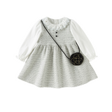 Dave&Bella Toddler Girls Grey Long Sleeve Doll Collar Comfortable A-line Dress