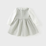 Dave&Bella Toddler Girls Grey Long Sleeve Doll Collar Comfortable A-line Dress