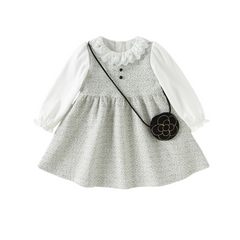 Dave&Bella Toddler Girls Grey Long Sleeve Doll Collar Comfortable A-line Dress