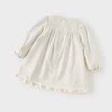 Dave&Bella Toddler Girls Beige Floral Print Doll Collar Sweet Cozy Soft Cotton A-line Dress