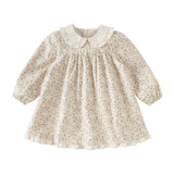 Dave&Bella Toddler Girls Beige Floral Print Doll Collar Sweet Cozy Soft Cotton A-line Dress