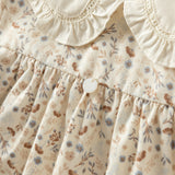 Dave&Bella Toddler Girls Beige Floral Print Doll Collar Sweet Cozy Soft Cotton A-line Dress