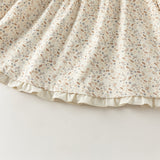 Dave&Bella Toddler Girls Beige Floral Print Doll Collar Sweet Cozy Soft Cotton A-line Dress