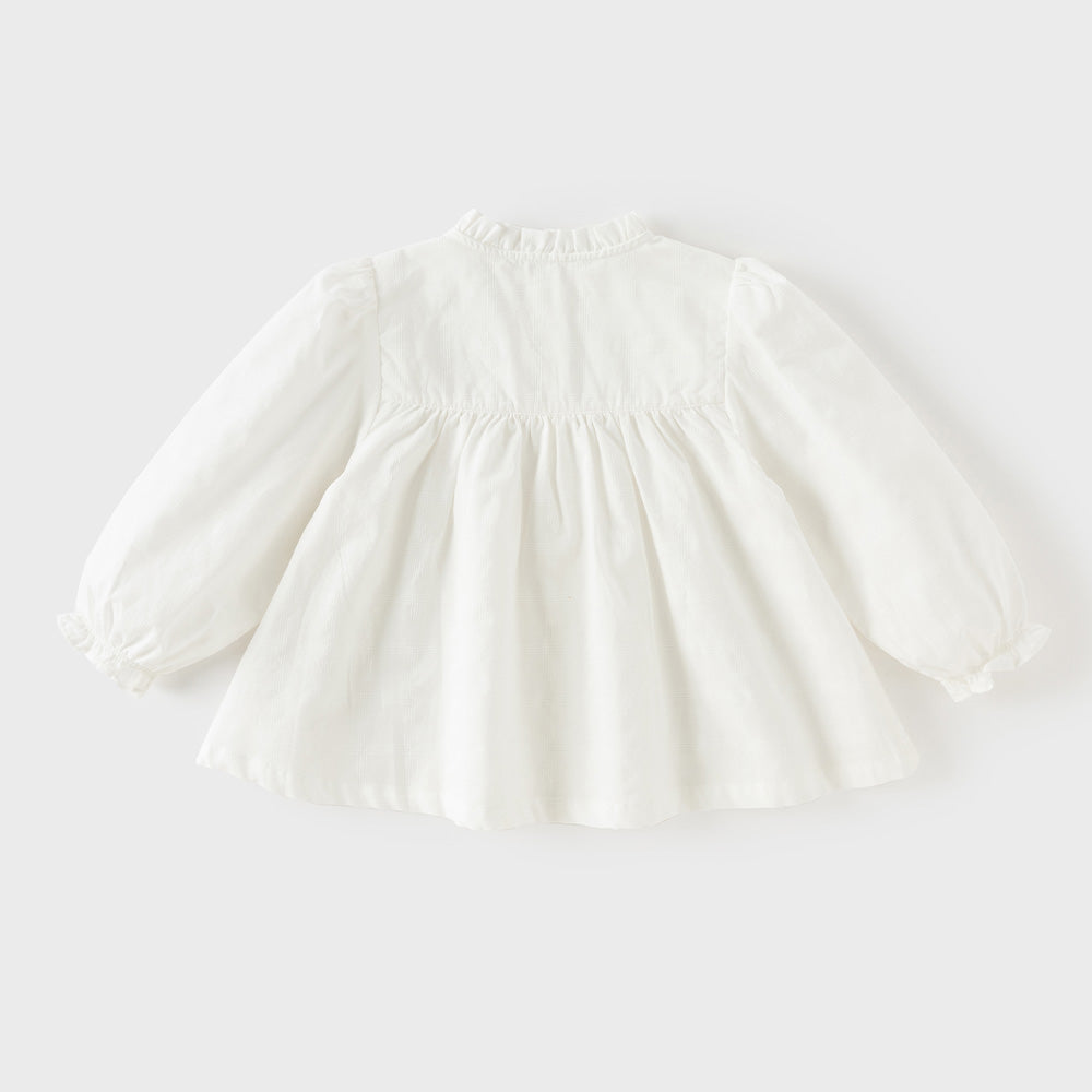 Dave&Bella Toddler Girls White/Light Blue Elegant Ruffle Details Cozy Cotton T-shirts