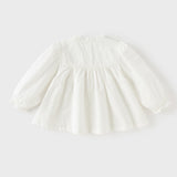 Dave&Bella Toddler Girls White/Light Blue Elegant Ruffle Details Cozy Cotton T-shirts