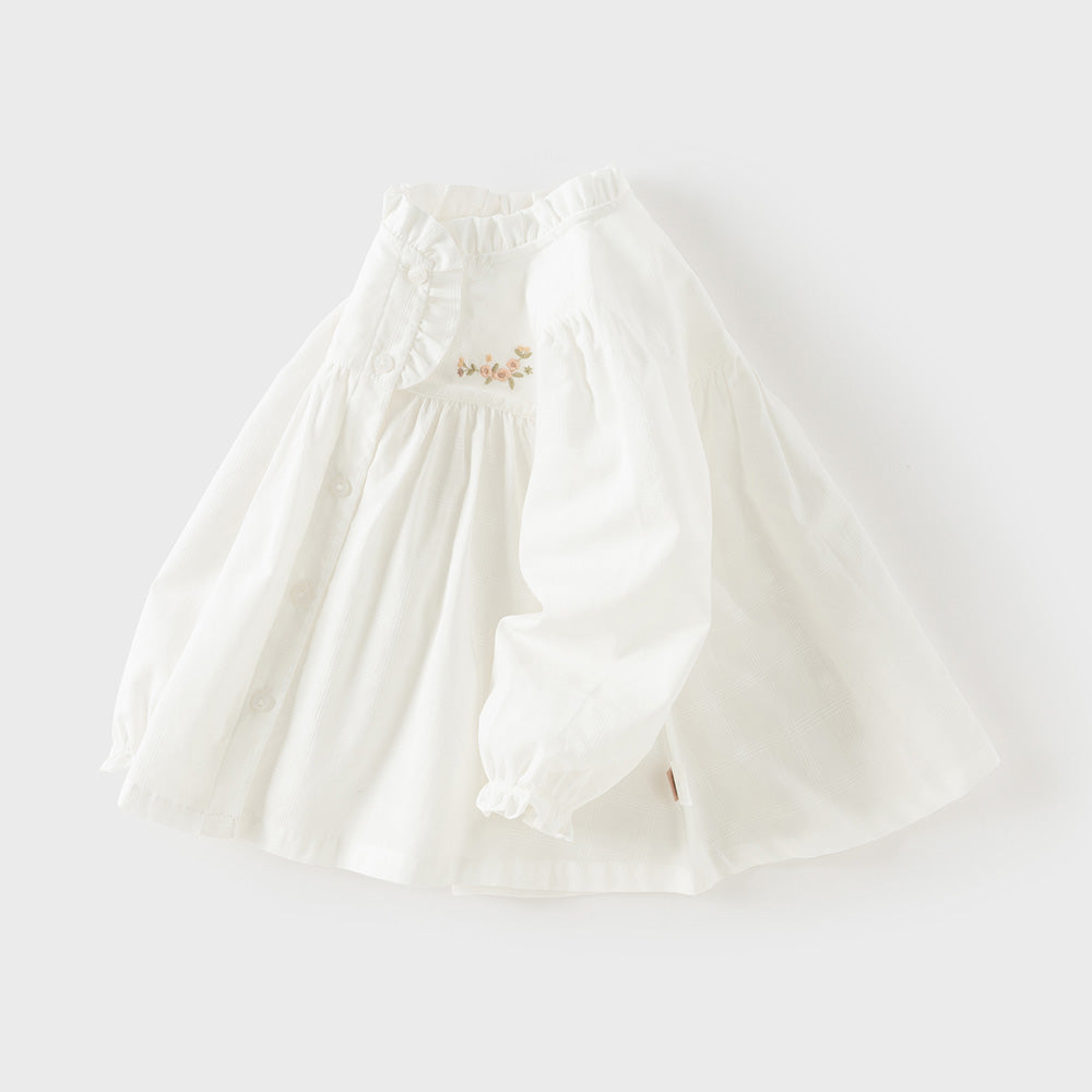 Dave&Bella Toddler Girls White/Light Blue Elegant Ruffle Details Cozy Cotton T-shirts