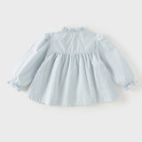 Dave&Bella Toddler Girls White/Light Blue Elegant Ruffle Details Cozy Cotton T-shirts