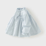 Dave&Bella Toddler Girls White/Light Blue Elegant Ruffle Details Cozy Cotton T-shirts