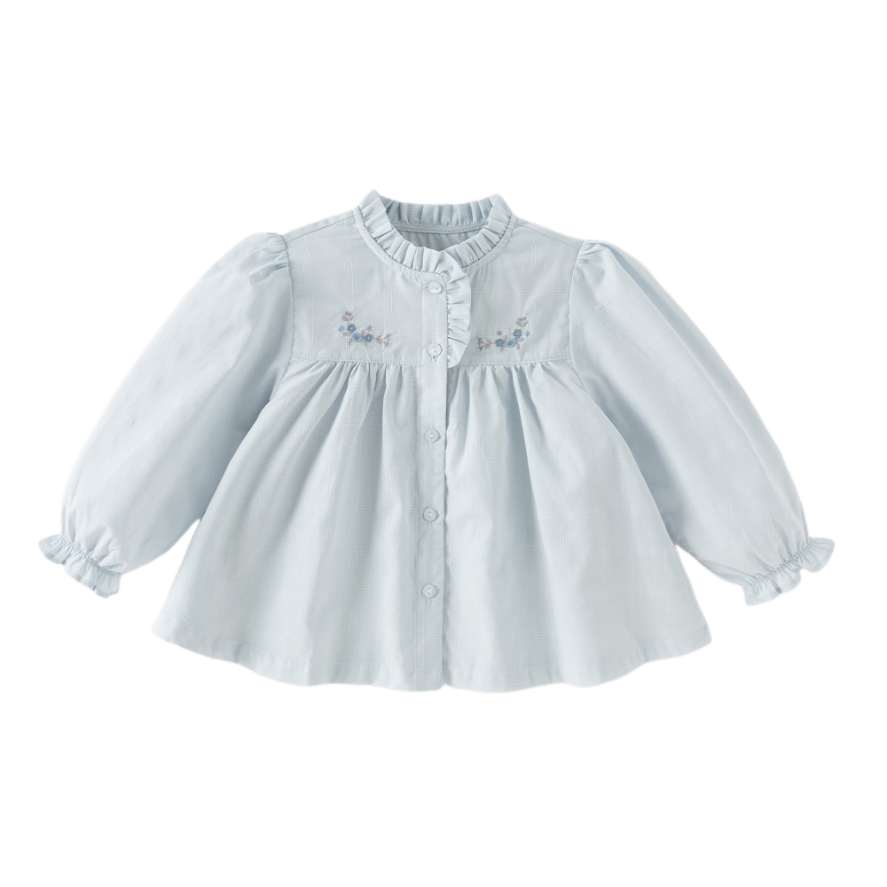Dave&Bella Toddler Girls White/Light Blue Elegant Ruffle Details Cozy Cotton T-shirts