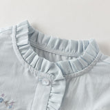 Dave&Bella Toddler Girls White/Light Blue Elegant Ruffle Details Cozy Cotton T-shirts