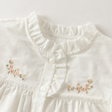 Dave&Bella Toddler Girls White/Light Blue Elegant Ruffle Details Cozy Cotton T-shirts