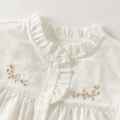 Dave&Bella Toddler Girls White/Light Blue Elegant Ruffle Details Cozy Cotton T-shirts