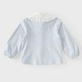 Dave&Bella Toddler Girls Blue Mock Fleece Cute Sweet Doll Collar Cozy Cotton Shirts