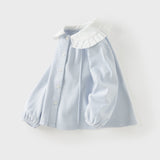 Dave&Bella Toddler Girls Blue Mock Fleece Cute Sweet Doll Collar Cozy Cotton Shirts