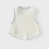 Dave&Bella Toddler Girls White Elegant Tweed Sleeveless V-neck Vests