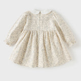 Dave&Bella Toddler Girls Blue Floral Print Doll Collar Two-piece Set Soft Cotton Party Dress