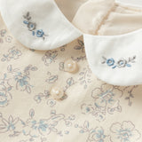 Dave&Bella Toddler Girls Blue Floral Print Doll Collar Two-piece Set Soft Cotton Party Dress