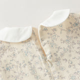 Dave&Bella Toddler Girls Blue Floral Print Doll Collar Two-piece Set Soft Cotton Party Dress