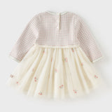 Dave&Bella Toddler Girls Pink White Plaid A-line Mesh Floral Party Birthday Graduation Dress
