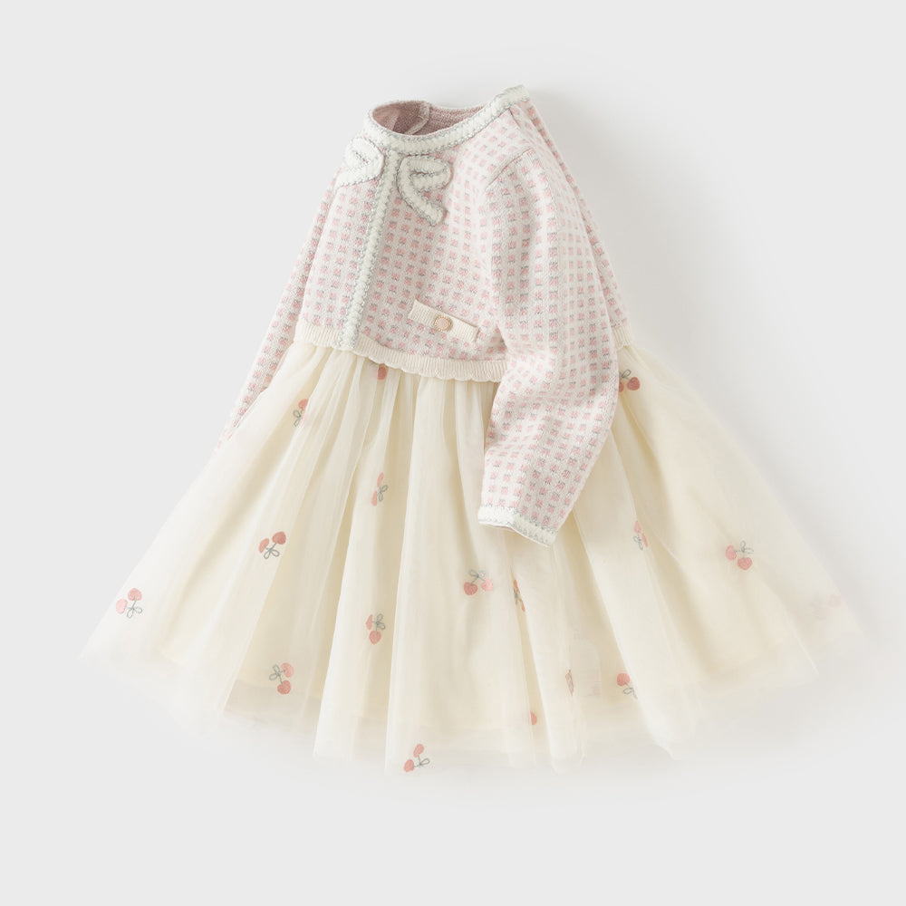 Dave&Bella Toddler Girls Pink White Plaid A-line Mesh Floral Party Birthday Graduation Dress