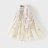 Dave&Bella Toddler Girls Pink White Plaid A-line Mesh Floral Party Birthday Graduation Dress