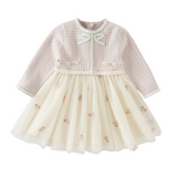 Dave&Bella Toddler Girls Pink White Plaid A-line Mesh Floral Party Birthday Graduation Dress