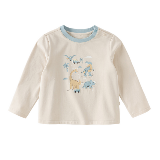 Dave&Bella Toddler Boys Apricot Cute Dinosaur Print Comfortable Long Sleeve T-shirts