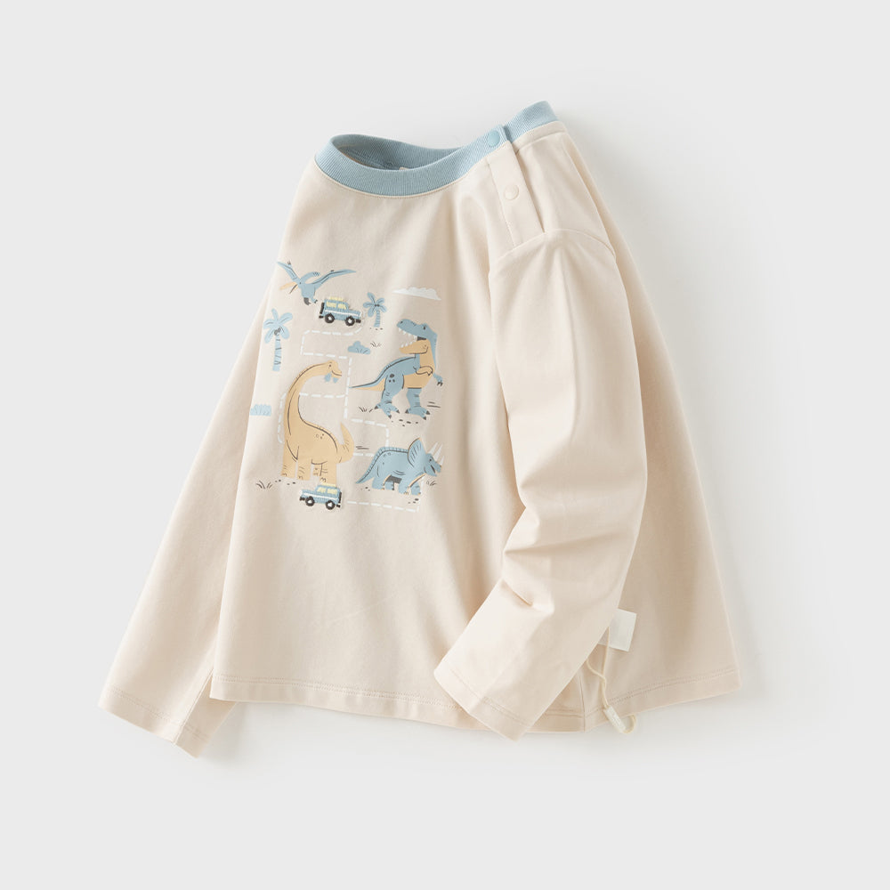 Dave&Bella Toddler Boys Apricot Cute Dinosaur Print Comfortable Long Sleeve T-shirts