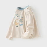 Dave&Bella Toddler Boys Apricot Cute Dinosaur Print Comfortable Long Sleeve T-shirts