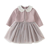 Dave&Bella Toddler Girls Purple Doll Collar Mock Two-Piece Party A-line Tulle Dress