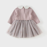 Dave&Bella Toddler Girls Purple Doll Collar Mock Two-Piece Party A-line Tulle Dress