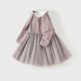 Dave&Bella Toddler Girls Purple Doll Collar Mock Two-Piece Party A-line Tulle Dress