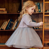 Dave&Bella Toddler Girls Purple Doll Collar Mock Two-Piece Party A-line Tulle Dress