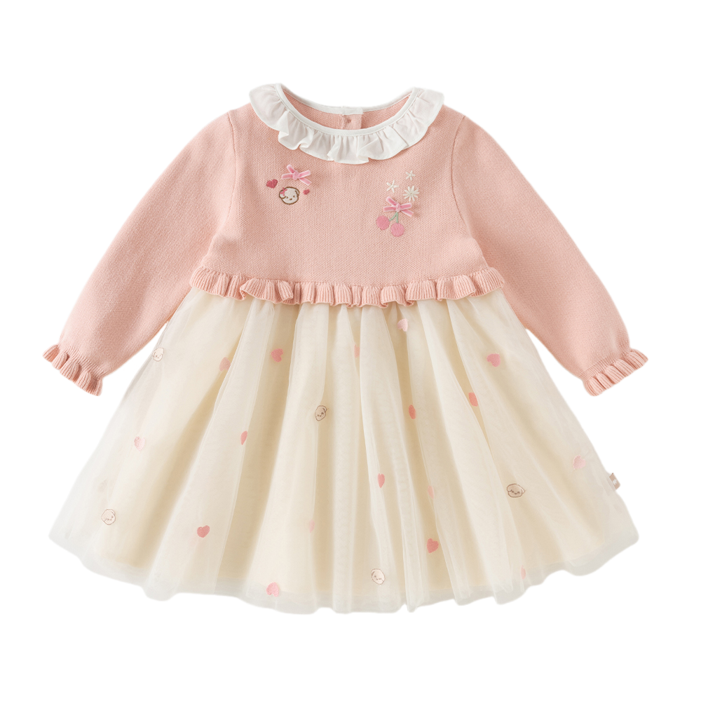 Dave&Bella Toddler Girls Pink Charming Print Doll Collar Party Soft Cozy Mesh A-line Dress