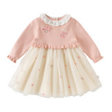 Dave&Bella Toddler Girls Pink Charming Print Doll Collar Party Soft Cozy Mesh A-line Dress