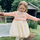 Dave&Bella Toddler Girls Pink Charming Print Doll Collar Party Soft Cozy Mesh A-line Dress