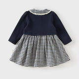 Dave&Bella Toddler Girls Navy Plaid Cute Print Doll Collar A-line Cozy Comfortable Dress