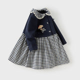 Dave&Bella Toddler Girls Navy Plaid Cute Print Doll Collar A-line Cozy Comfortable Dress