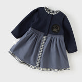 Dave&Bella Toddler Girls Navy Plaid Cute Print Doll Collar A-line Cozy Comfortable Dress