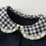 Dave&Bella Toddler Girls Navy Plaid Cute Print Doll Collar A-line Cozy Comfortable Dress