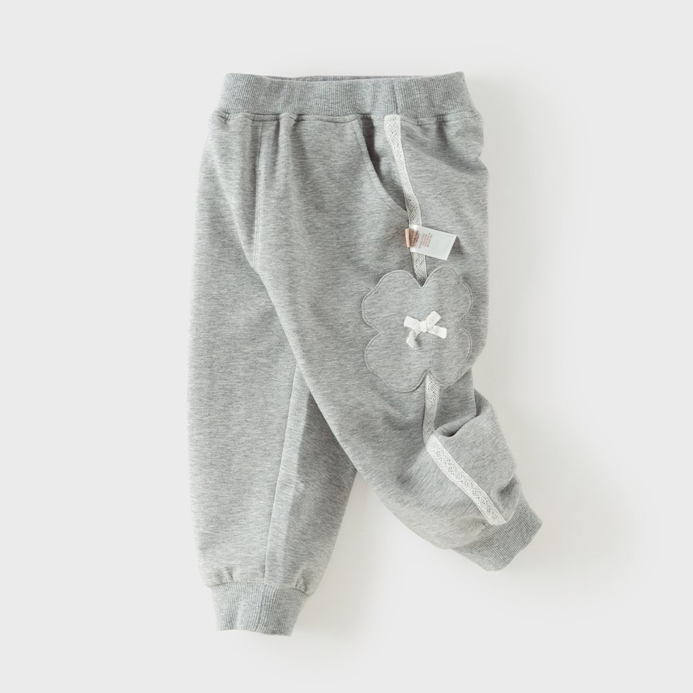 Dave&Bella Toddler Girls Light Gray Soft Bow Tie Elastic Waist & Cuff Pants