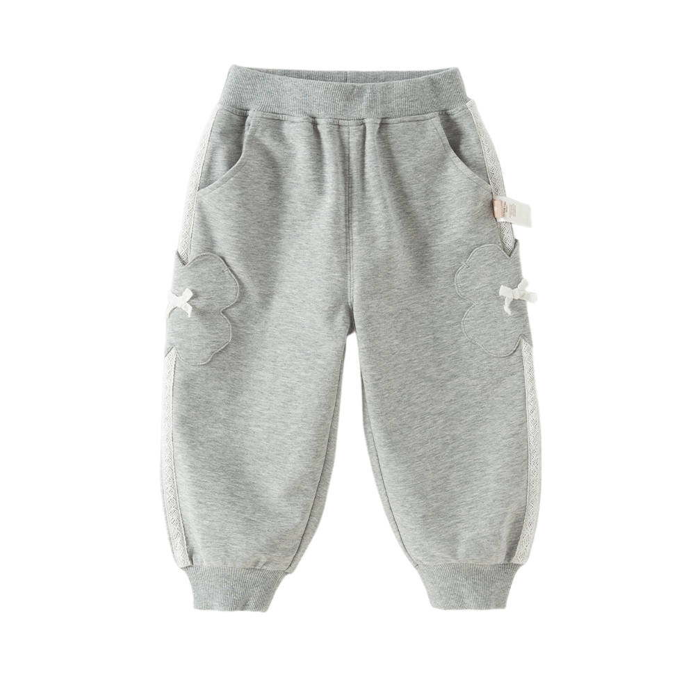 Dave&Bella Toddler Girls Light Gray Soft Bow Tie Elastic Waist & Cuff Pants