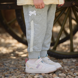 Dave&Bella Toddler Girls Light Gray Soft Bow Tie Elastic Waist & Cuff Pants