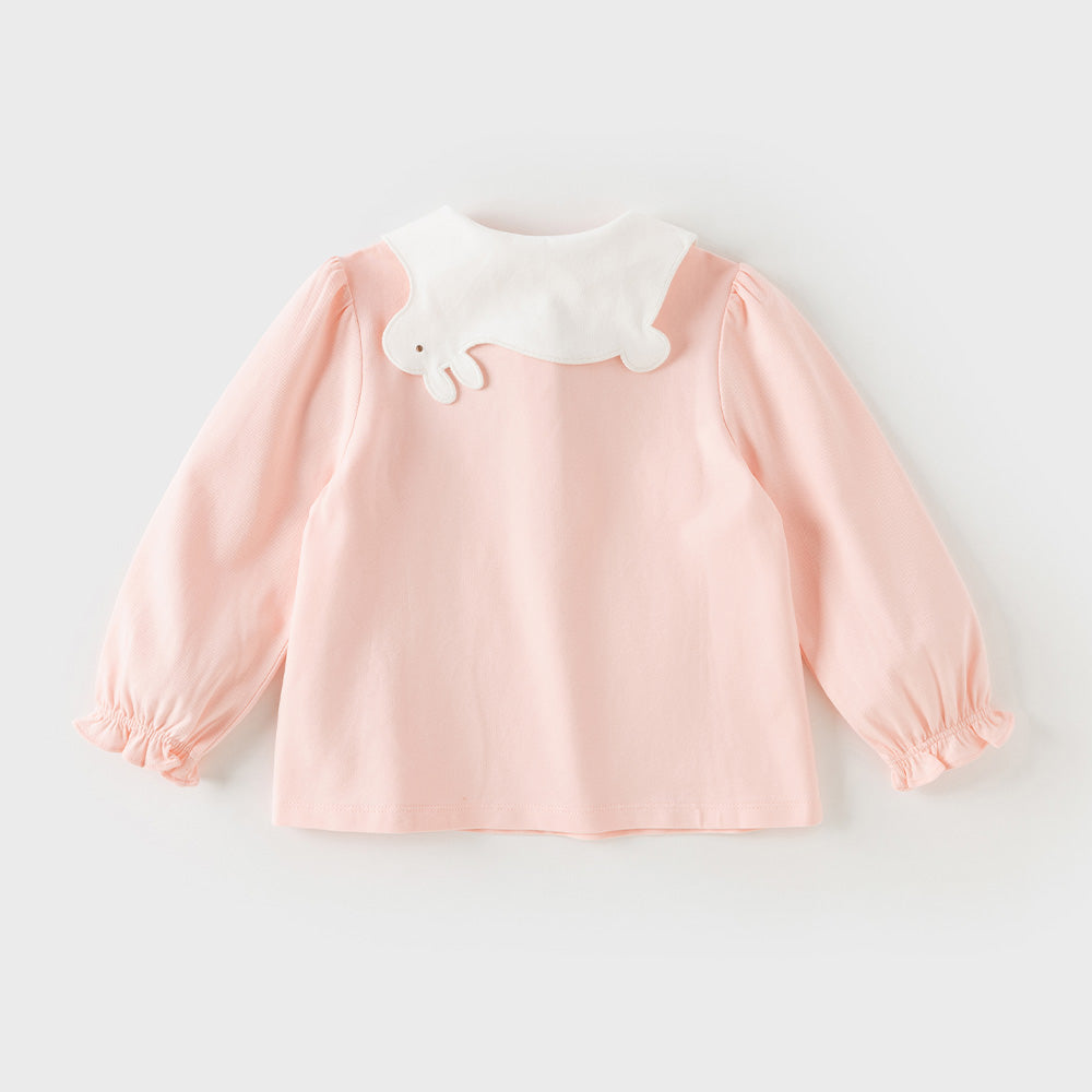 Dave&Bella Toddler Girls Pink Rabbit Polo Collar Soft Cute T-shirt